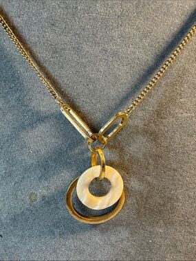 Hand Crafted Gold Tone and Cream Layered Pendant Necklace